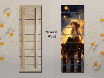 Dreamy Woman Painting | Natural Wood Print - Fantasy Wall Art with Warm Golden Tones