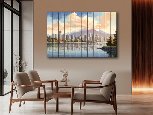 Wooden Wall Art - Rustic Vancouver Skyline Art | Canadian Wood Print Decor