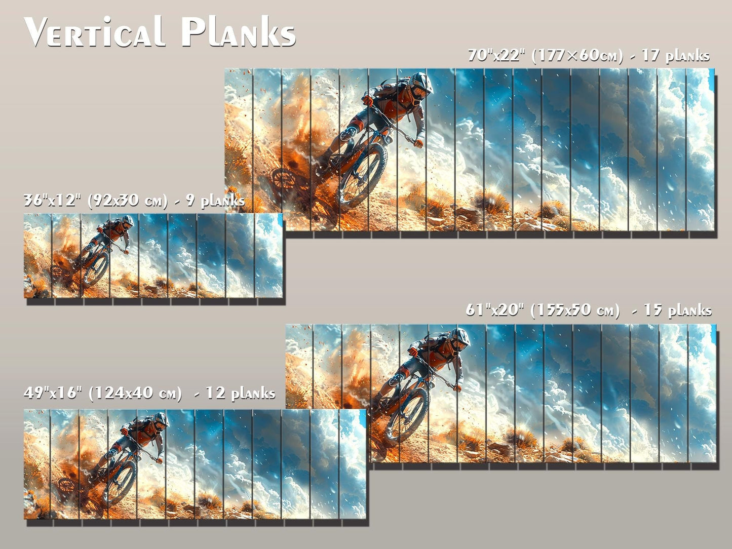 Mountain Biker Wall Art – Rustic Wooden Print on Wood | Outdoor Sports Decor