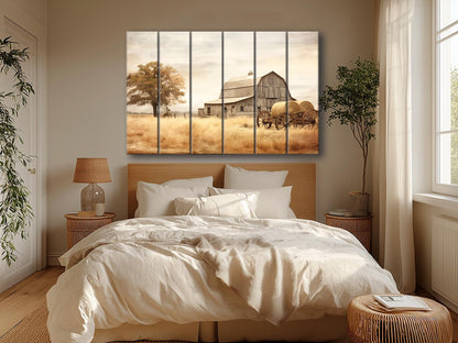 Rustic Wood Wall Art – Old Barn Painting on Natural Wood Plank Art with Vibrant UV Printing