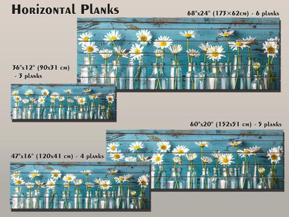 Daisies Wood Print - Rustic Floral Wall Art on Natural Wood with Unique Grain