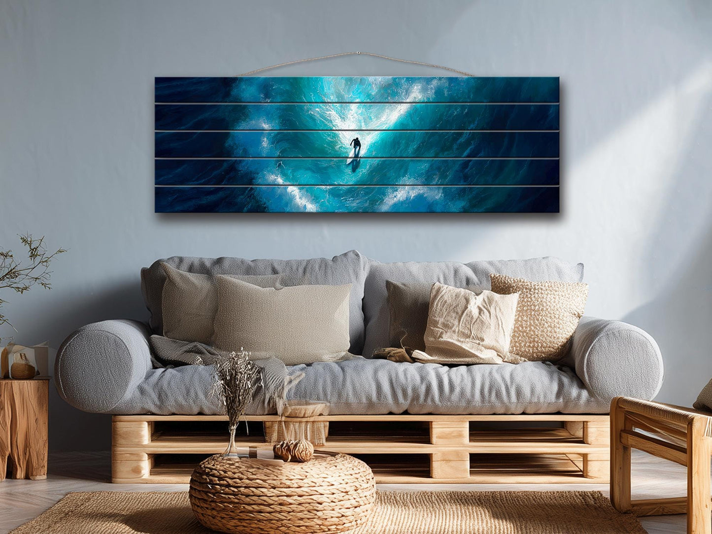 Surfer Wood Wall Art – Ocean Wall Decor | UV Printed Wood Art for Beach House