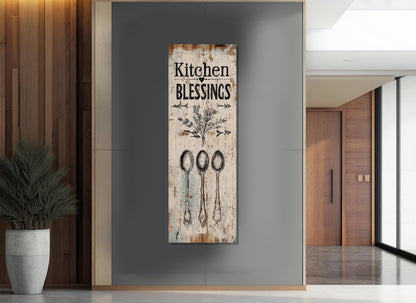 Kitchen Blessings Canvas Print - Rustic Kitchen Sign | Framed & Ready to Hang