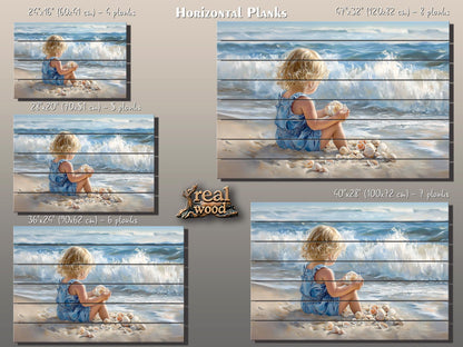 Wood Wall Art – Abstract Beach Wall Decor With Kid Playing on Wood Print