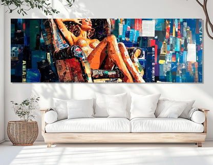 Erotic Wall Art – Lady in Armchair Collage Style Canvas Print | Framed & Ready to Hang