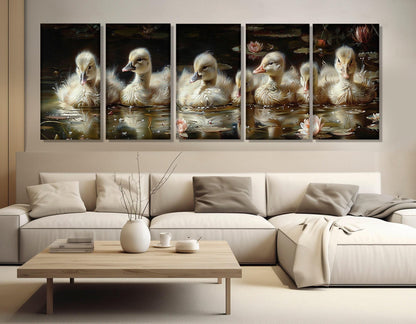 Cygnets Canvas Print - Cute Swans Wall Art | Framed & Ready to Hang Cotton Canvas