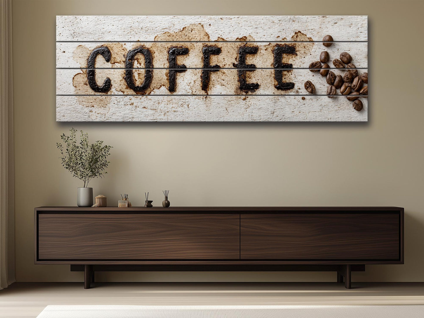 Coffee Art Print on Natural Wood – Kitchen Wall Decor