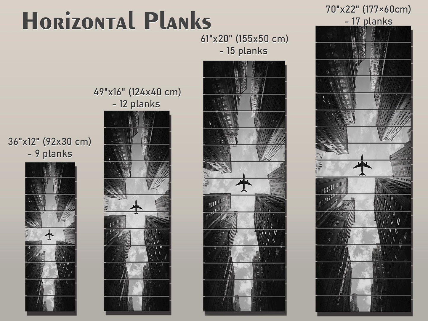 Airplane Print on Wood – Black and White Cityscape Wood Print | Urban Wall Decor