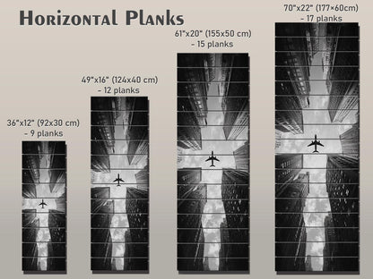 Airplane Print on Wood – Black and White Cityscape Wood Print | Urban Wall Decor