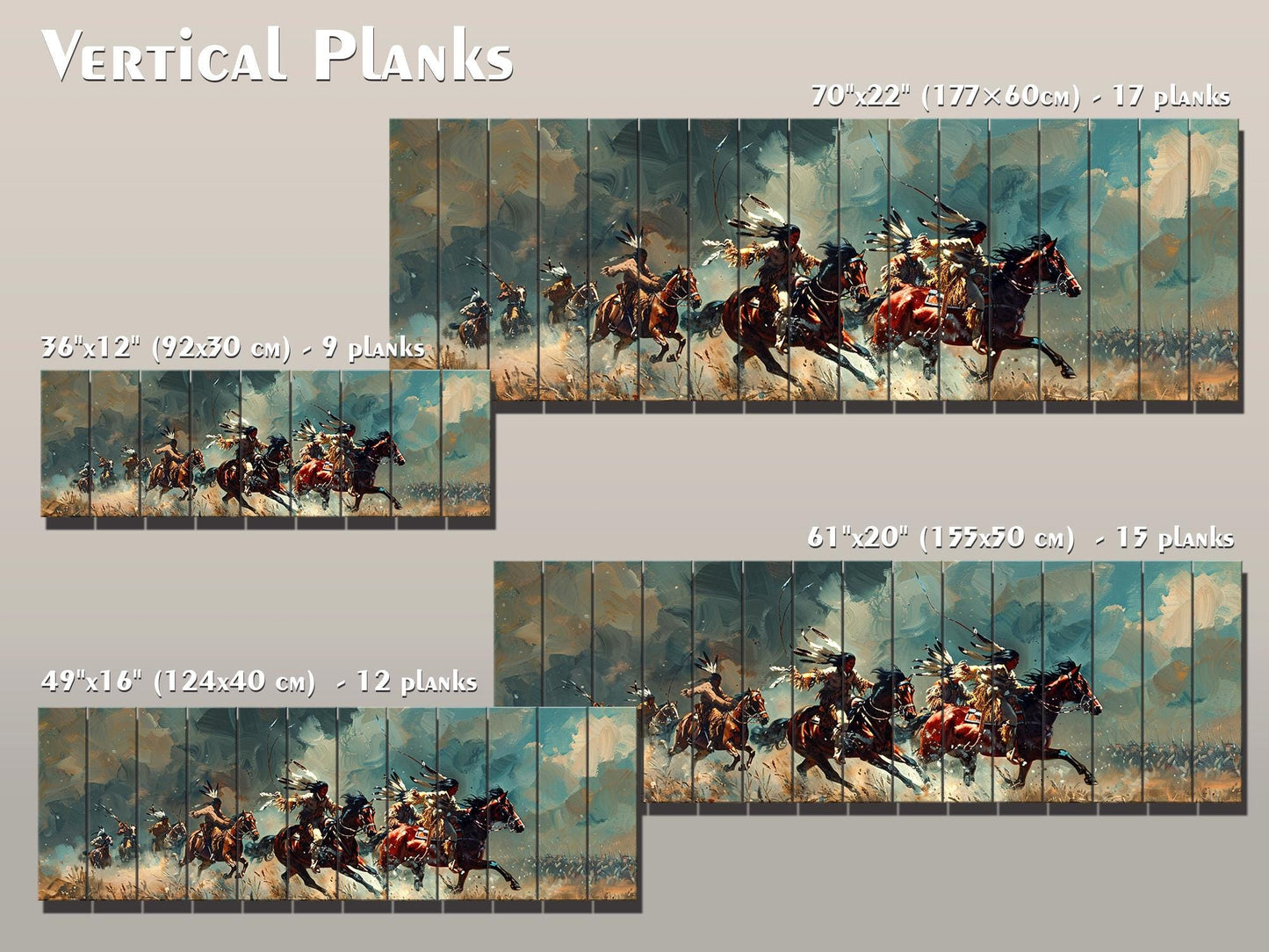 Native Americans Wood Print - UV Printed Wood Panel with Horseback Battle Scene