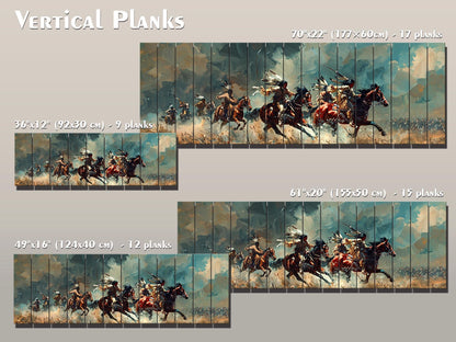 Native Americans Wood Print - UV Printed Wood Panel with Horseback Battle Scene