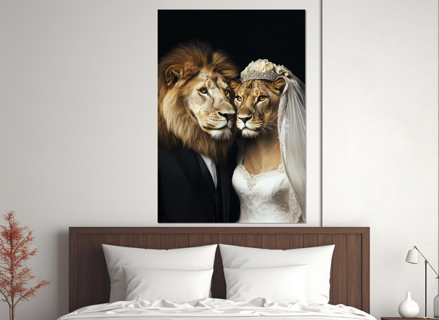 Newlyweds Canvas Print – Lion Couple Poster | Framed Canvas Art, Ready to Hang