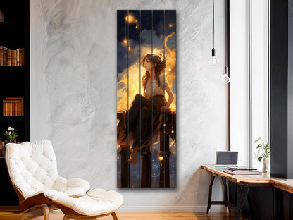 Dreamy Woman Painting | Natural Wood Print - Fantasy Wall Art with Warm Golden Tones
