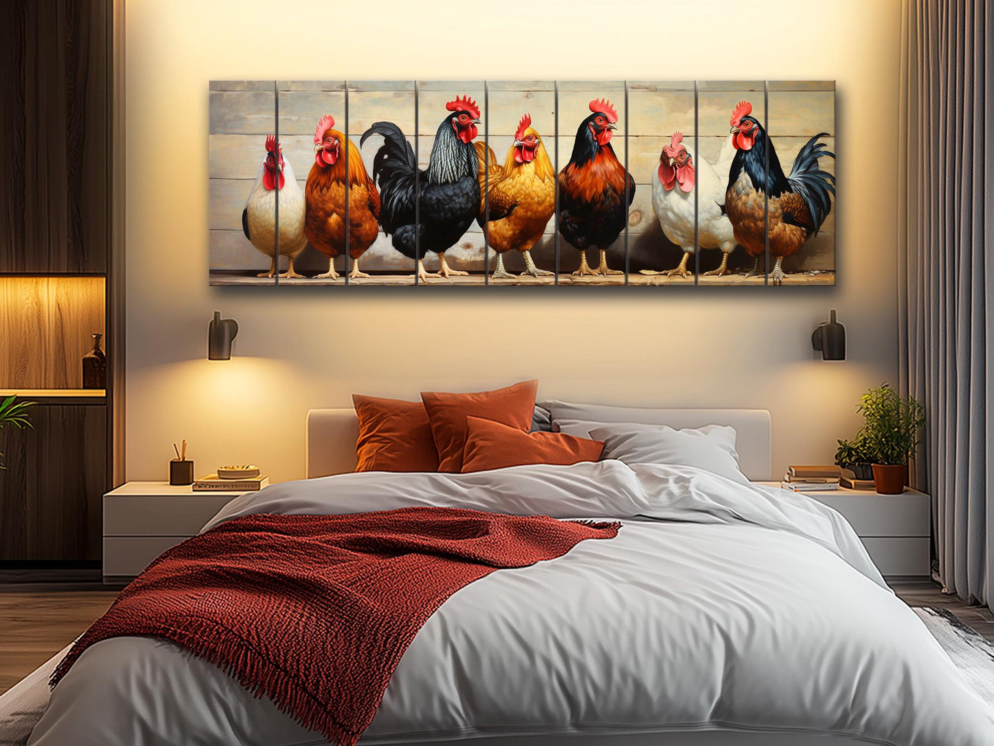 Wood Wall Art - Hen With Chicks Art | Farmhouse Wall Decor On Natural Wood Planks