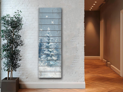 Rustic Wall Art – Snowy Forest Print on Wood Plank | Natural Wood Decor