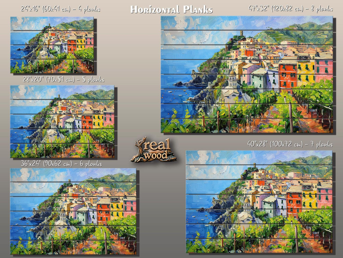 Corniglia, Cinque Terre Painting Printed on Natural Wood, Liguria, Italy Wall Art, Scenic Corniglia Wood Print, Italian Wall Decor