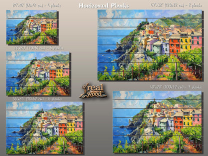 Corniglia, Cinque Terre Painting Printed on Natural Wood, Liguria, Italy Wall Art, Scenic Corniglia Wood Print, Italian Wall Decor