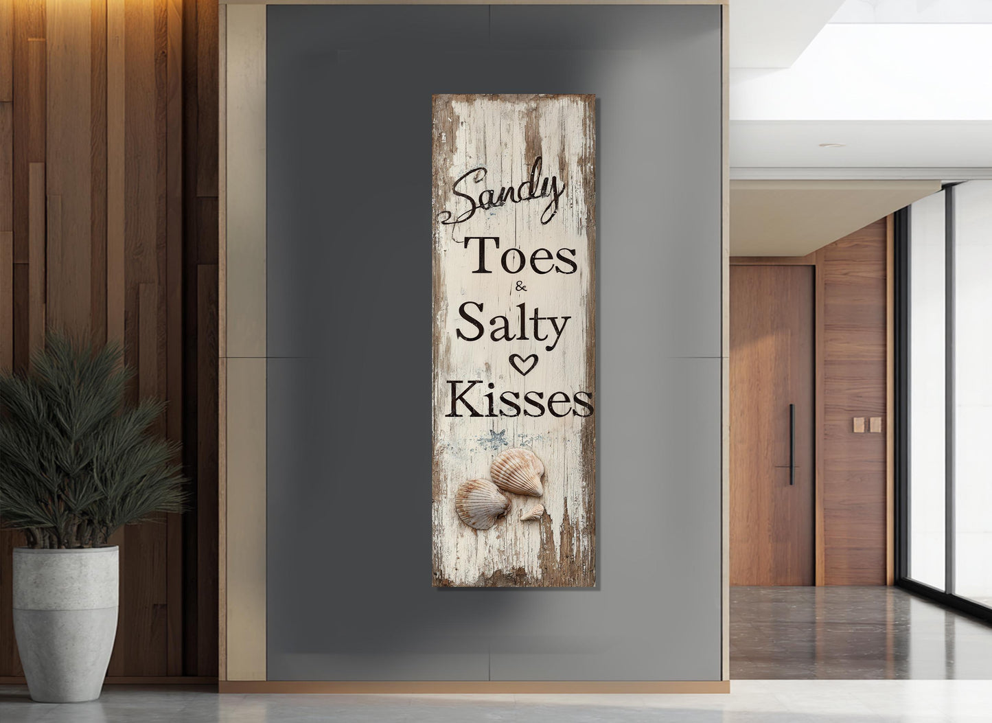 Beach House Wall Decor - Sandy Toes & Salty Kisses Coastal Canvas Print, Ready to Hang
