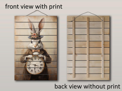 Vintage Rabbit Art – Rustic Wood Wall Art With Whimsical Animal Print Clock