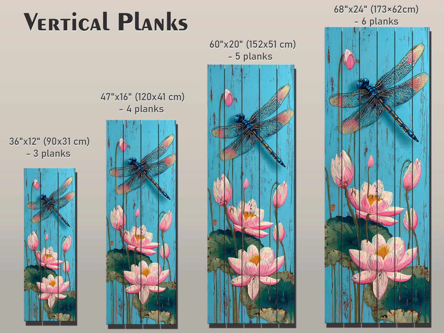 Rustic Wood Wall Art – Dragonfly Wall Print with Water Lily Artwork | Farmhouse Pond Decor