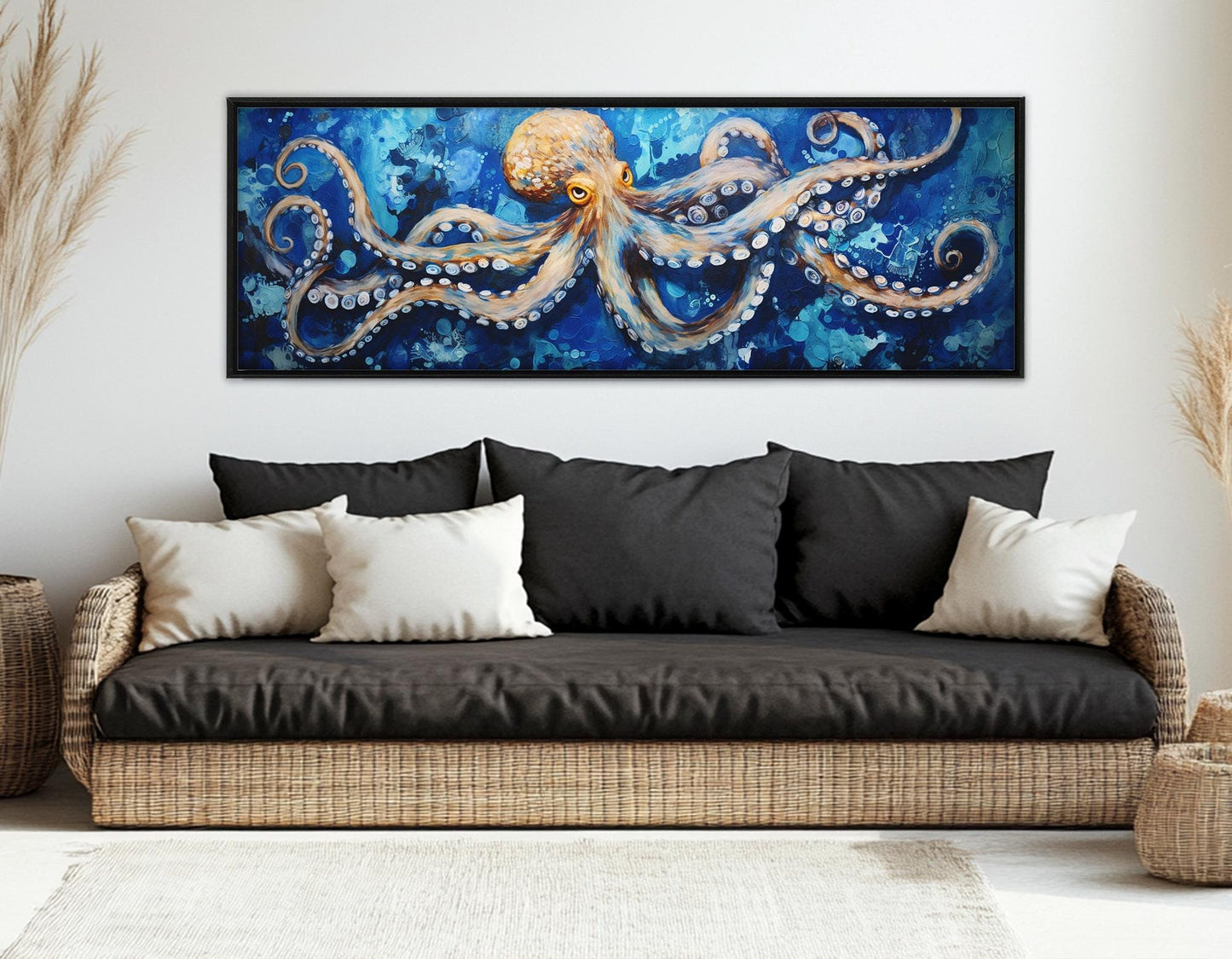 Abstract Octopus Canvas Print – Framed Cotton Canvas Sea Creatures Wall Art