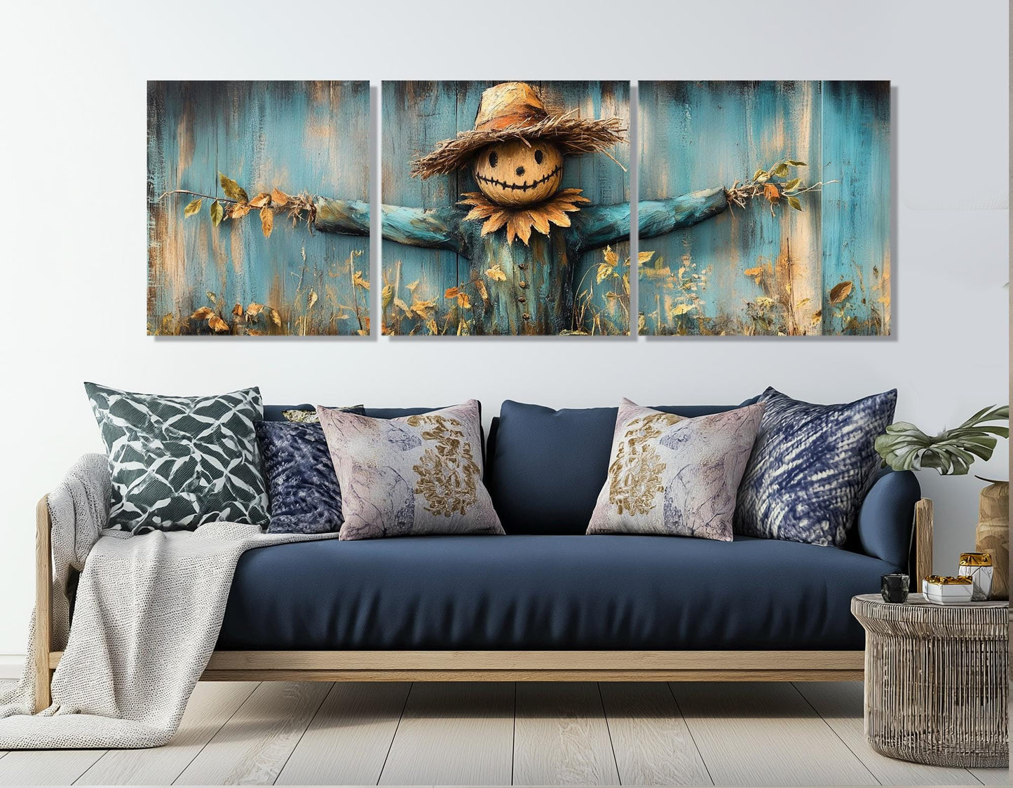 Rustic Farmhouse Wall Art - Scarecrow Canvas Print | Framed & Ready to Hang