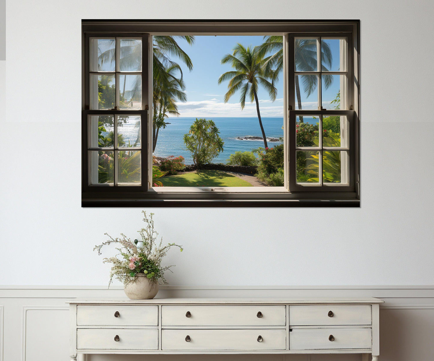 Waikiki Beach Canvas Print - Tropical Window Art | Framed Canvas Wall Art Ready to Hang