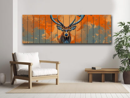 Wood Wall Art – Majestic Deer Print on Natural Wood with Rustic Grain Texture