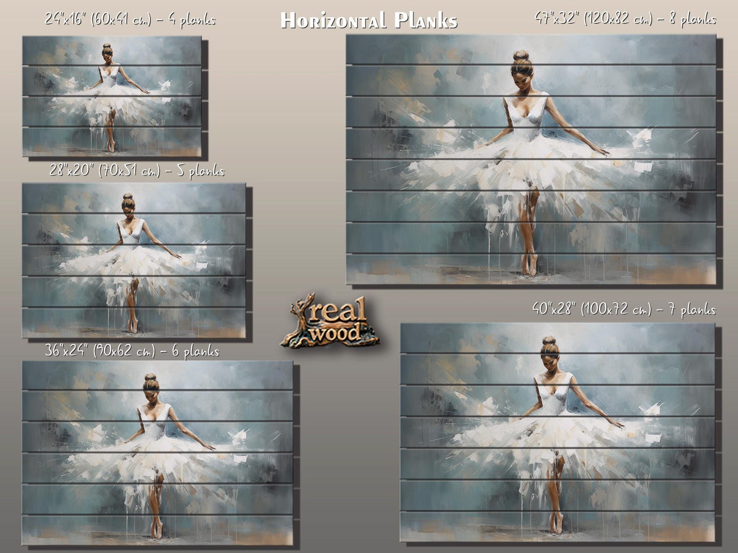 Rustic Wood Wall Art – Dancing Ballerina Painting on Natural Wood Planks