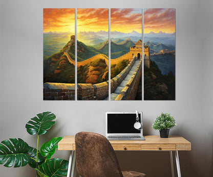 Great Wall of China Canvas – Framed Sunset Wall Decor | Ready to Hang Cotton Canvas Print
