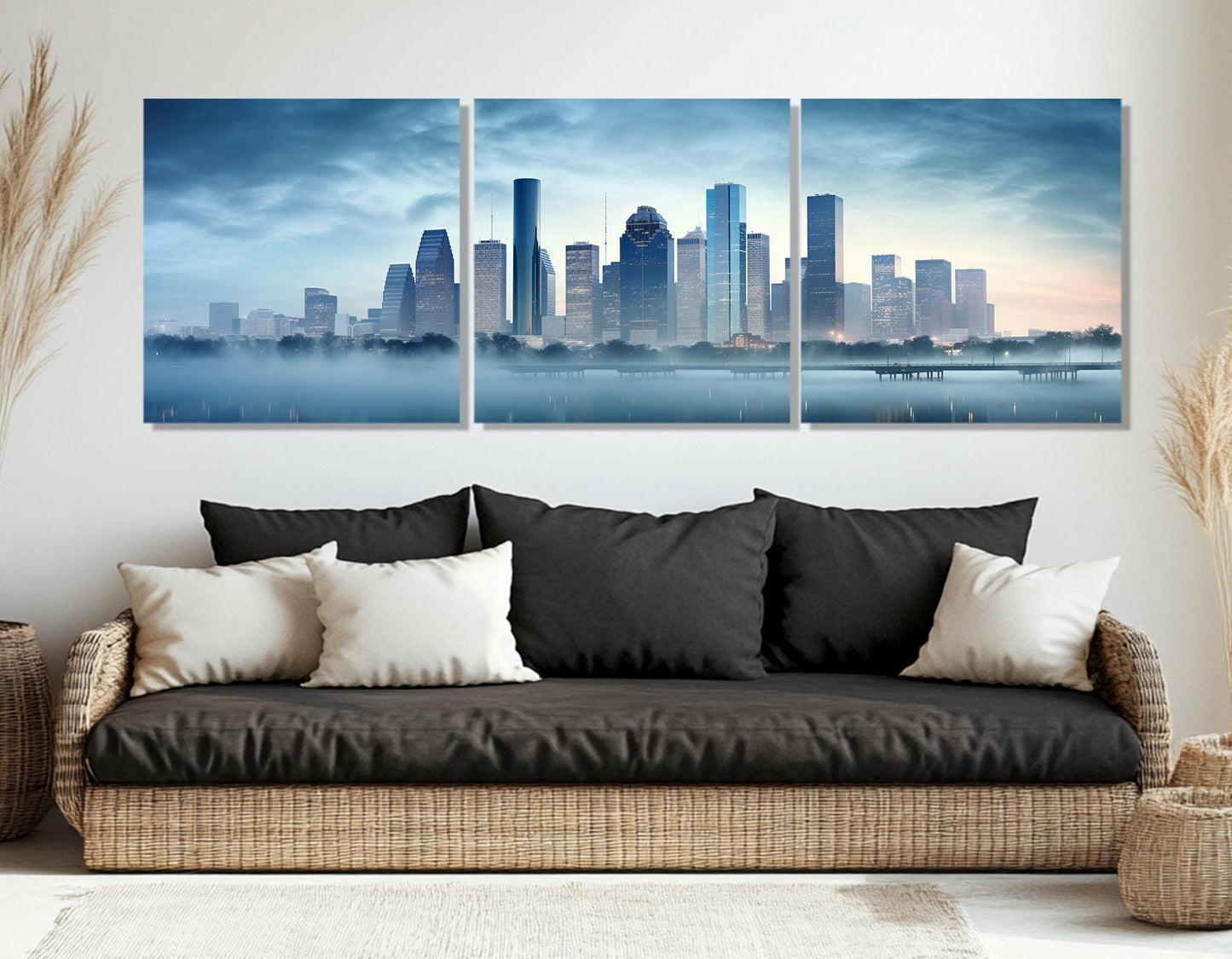 Houston Skyline Canvas Large Cotton Canvas Artwork – Abstract City Print & Framed Wall Decor