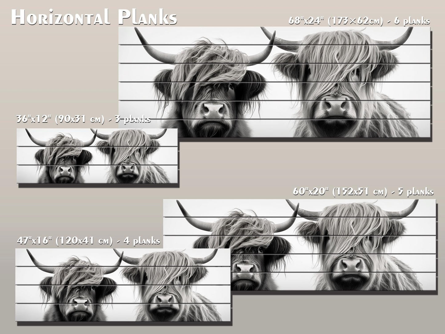 Highland Cows Wall Art - Rustic Wood Wall Decor with Romantic Cow Painting on Natural Wood