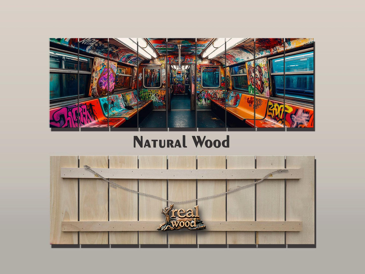 Wood Wall Art – Subway Graffiti Art on Wood Planks | Urban Wall Decor Ready to Hang