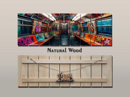Wood Wall Art – Subway Graffiti Art on Wood Planks | Urban Wall Decor Ready to Hang