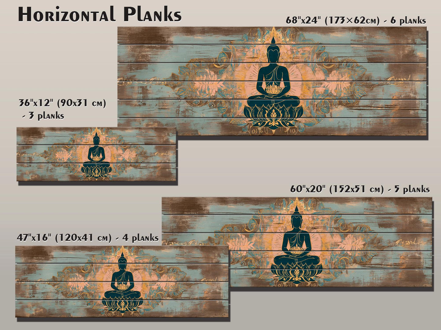 Wood Wall Art - Peaceful Buddha Print on Natural Wood, Buddhist Wall Art, Large Buddha Painting, Buddhist Gift, Rustic Buddhist Wall Decor