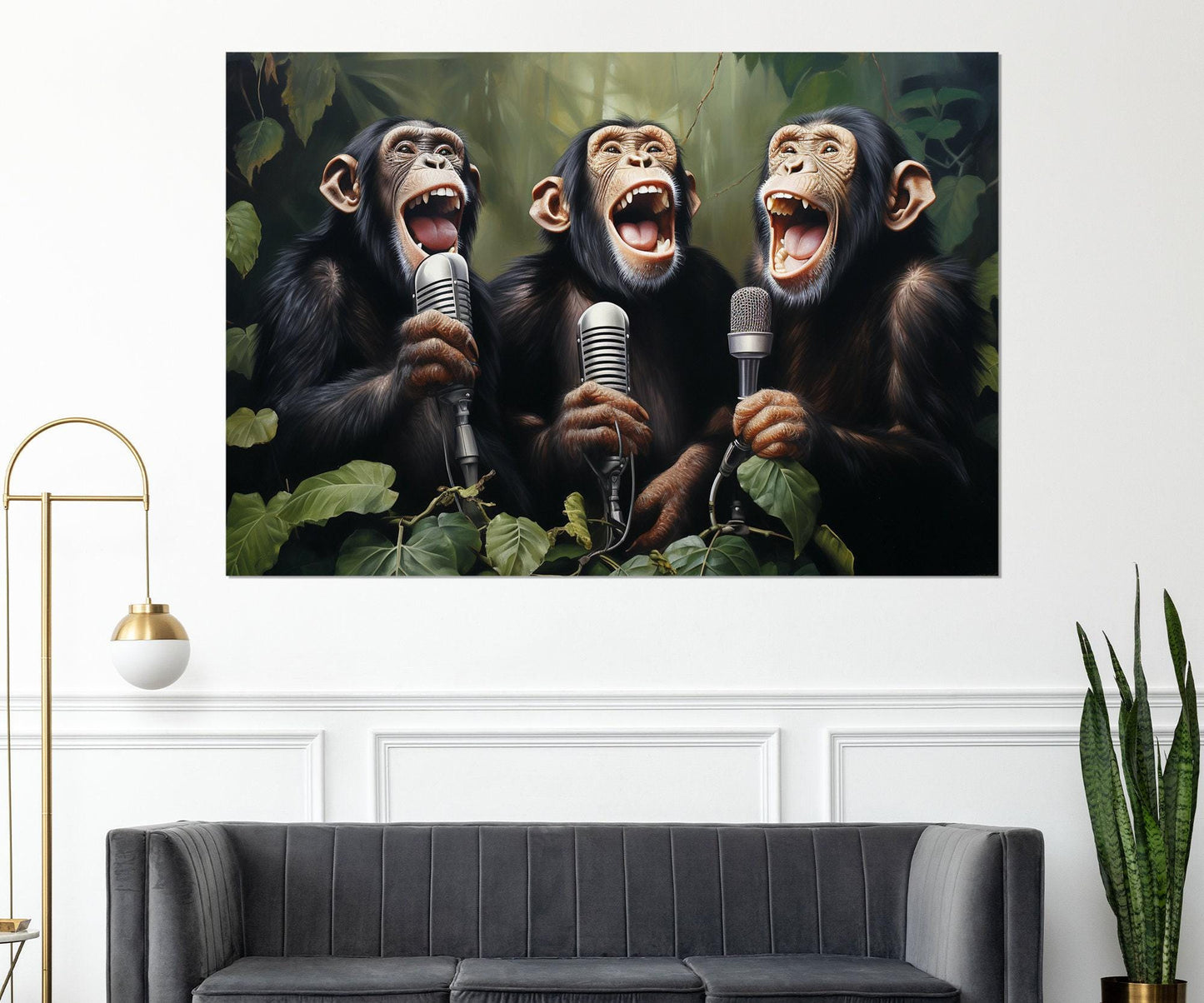 Singing Monkeys Canvas – Funny Music Art Framed Canvas Print Ready to Hang