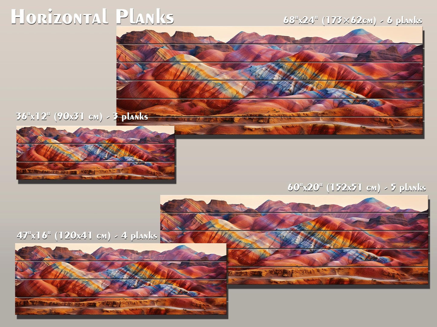 Zhangye Wood Print – Natural Wood Art | Rustic Mountain Wall Decor, Ready to Hang