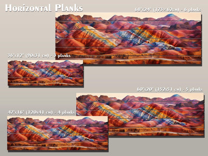 Zhangye Wood Print – Natural Wood Art | Rustic Mountain Wall Decor, Ready to Hang