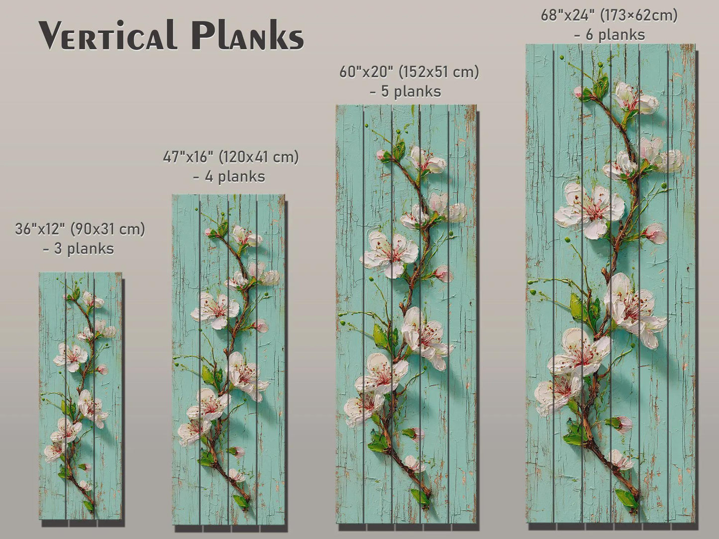 Rustic Cherry Blossom Printed on Woodm, Spring Floral Wooden Wall Art