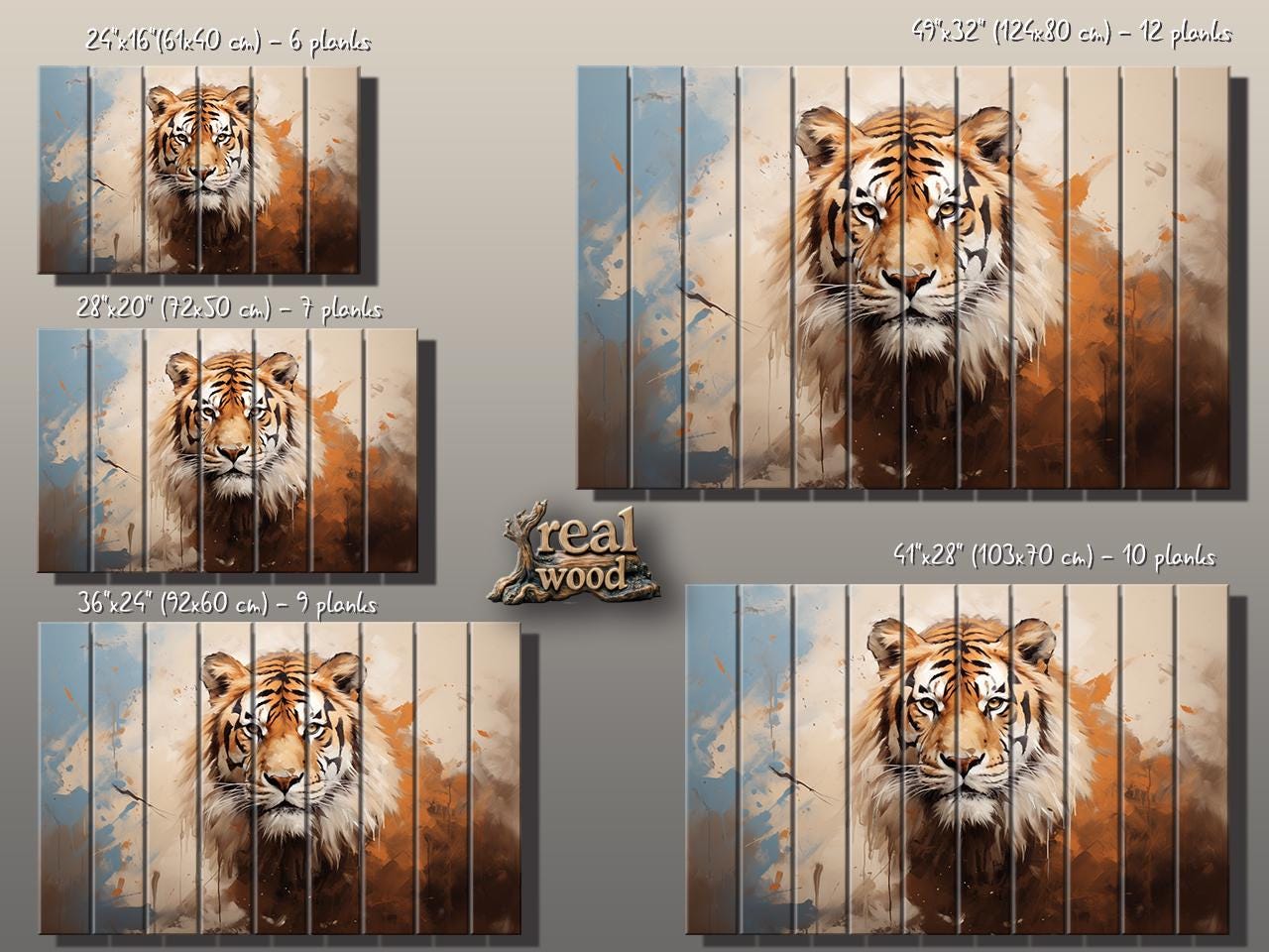 Tiger Wood Wall Art – Natural Wood Print | Abstract Tiger Print Wooden Decor