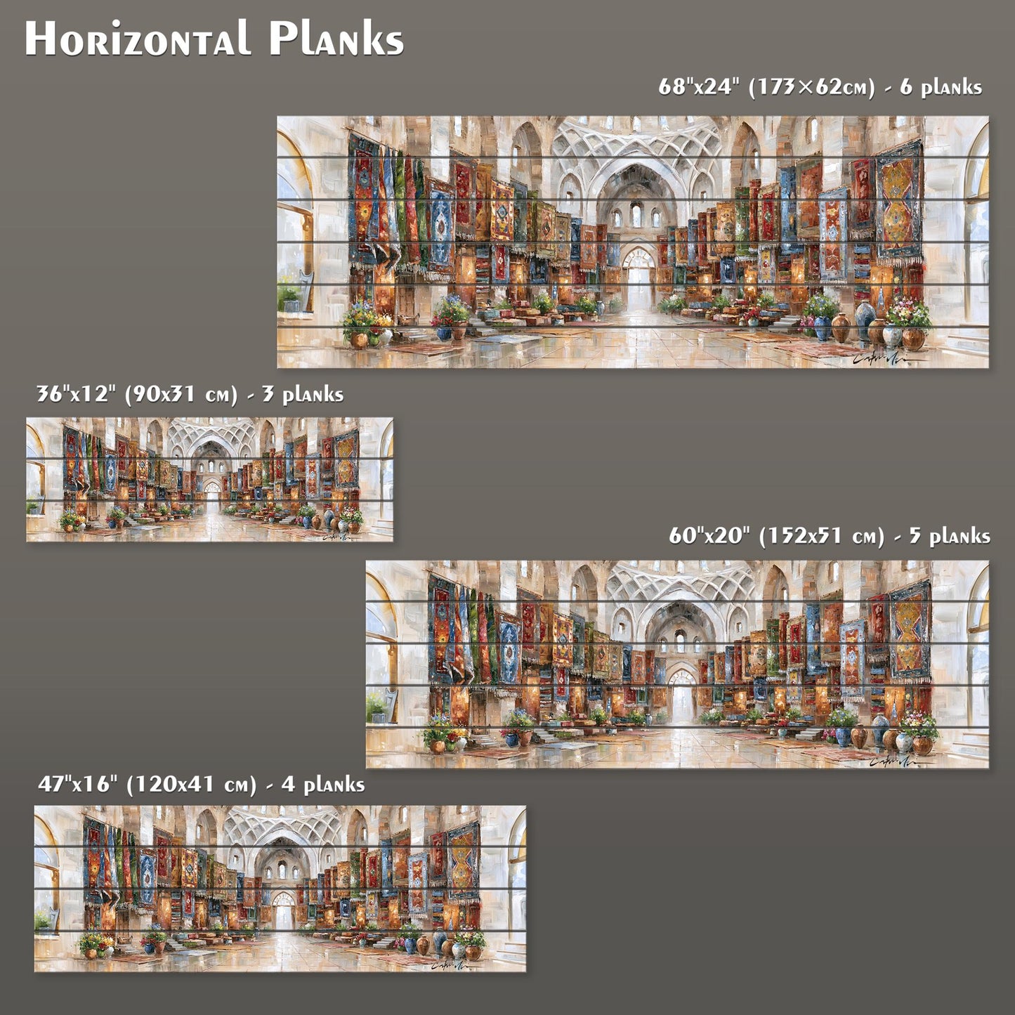 Persian Rug Market wood Print, Oriental Bazaar Wall Art, Traditional Carpet Store Painting, Cultural Decor