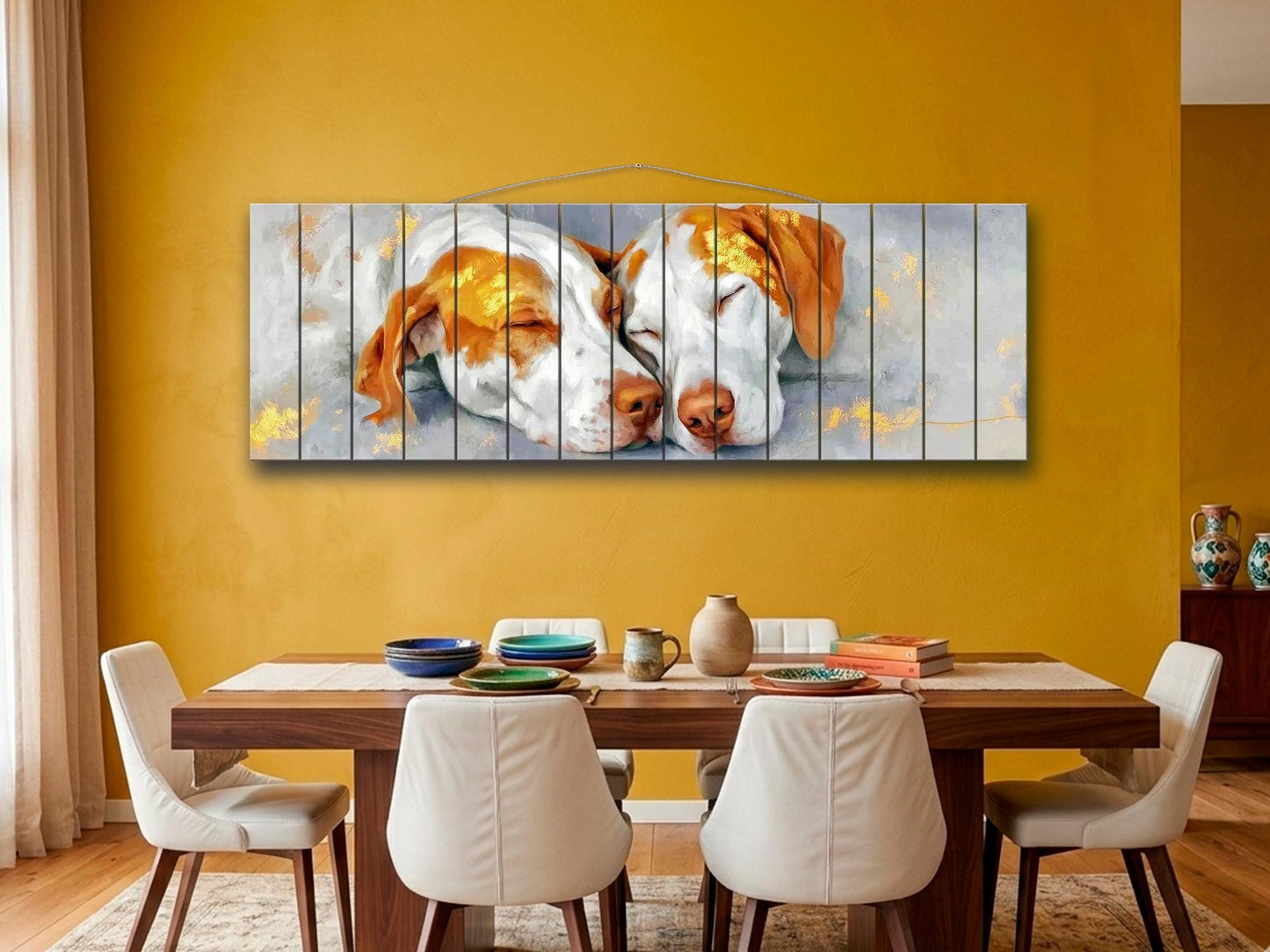 Sleeping Pointer Dogs Print on Wood, Romantic Wall Decor