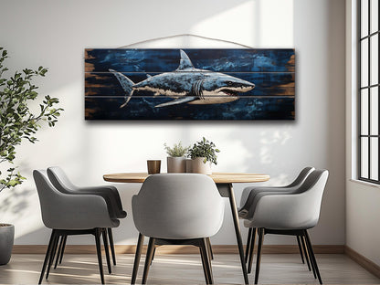Rustic Shark Painting – Natural Wood Art Print | Coastal Home Decor, Ready to Hang
