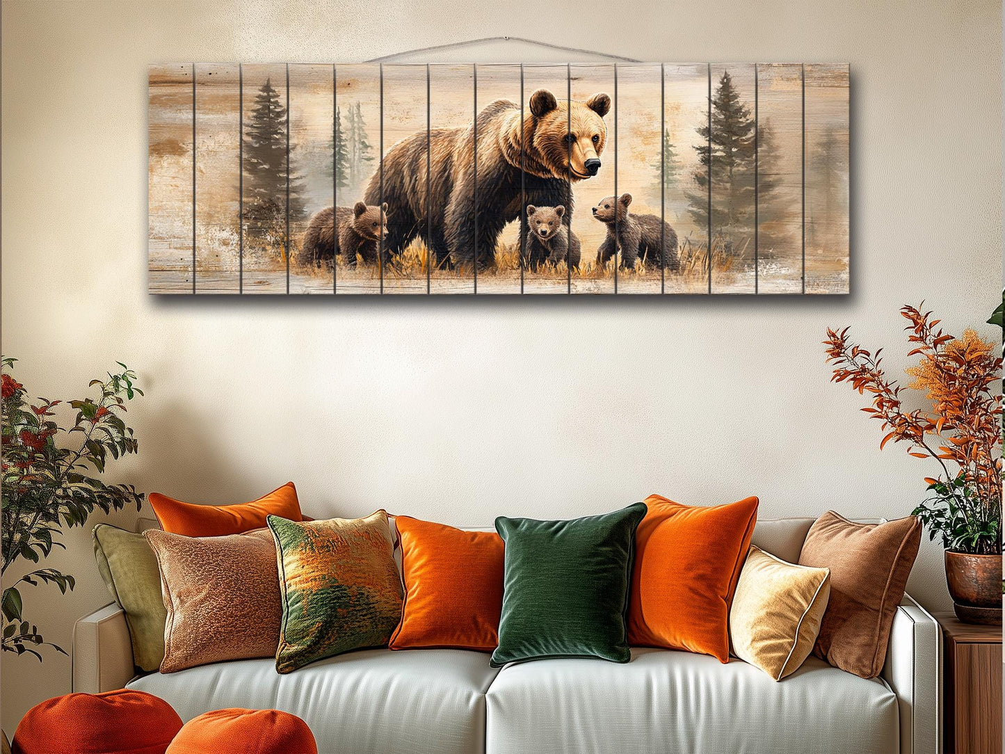 Rustic Wood Wall Art | Bear Family Artwork on Natural Wood - Cozy Rustic Cabin Decor
