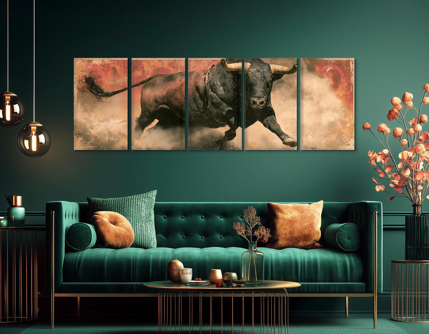 Rodeo Bull Canvas Print, Charging Bull Panorama, Large Western Wall Art, Framed and Ready to Hang