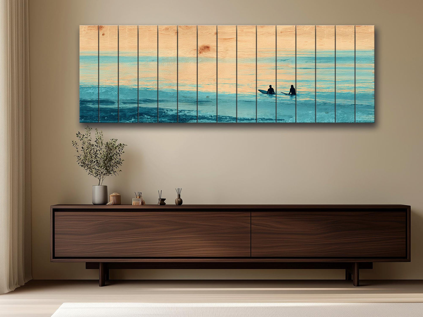 Calm Ocean Wall Art – Surf Wood Print on Natural Rustic Coastal Wood