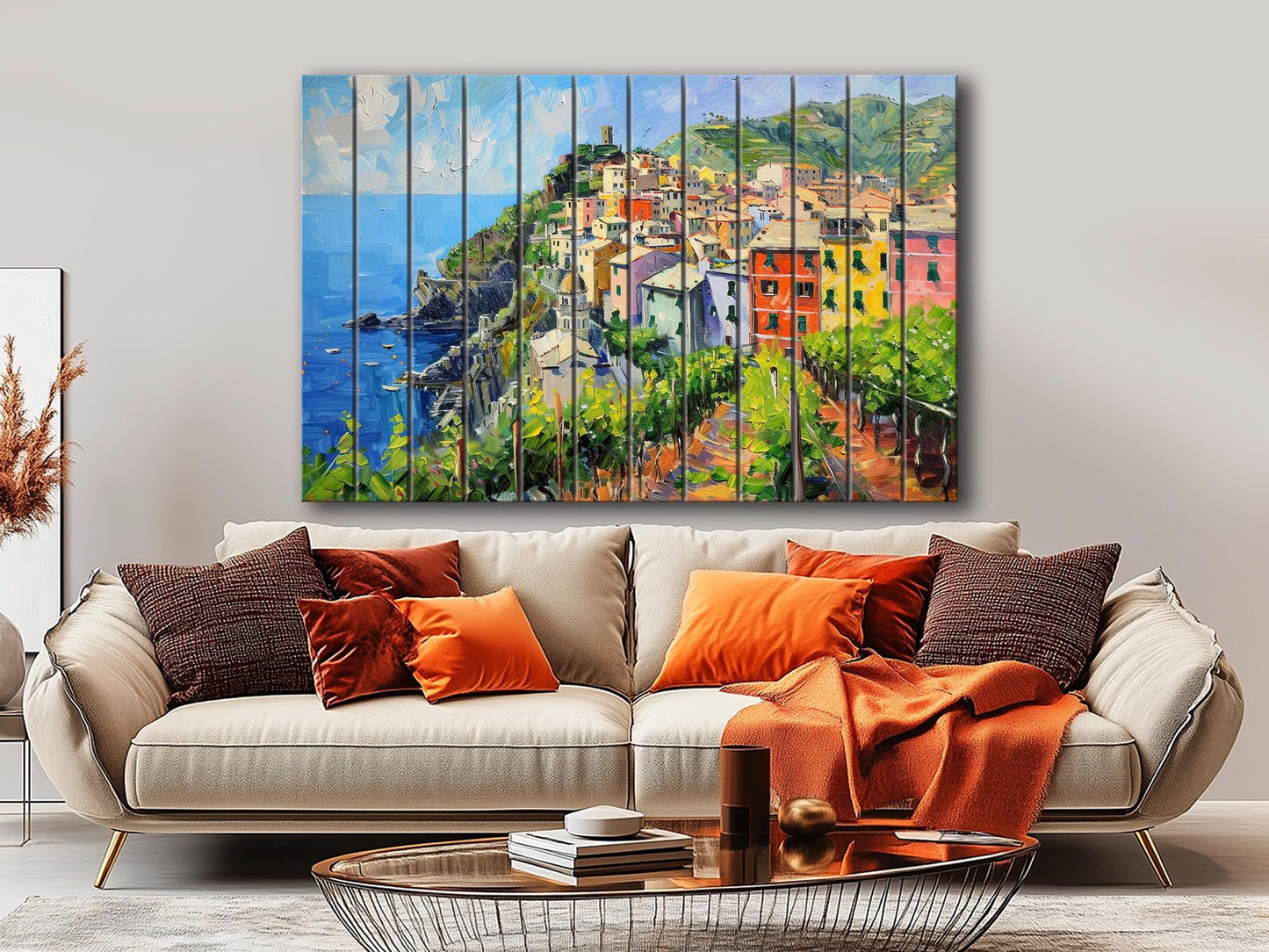 Corniglia, Cinque Terre Painting Printed on Natural Wood, Liguria, Italy Wall Art, Scenic Corniglia Wood Print, Italian Wall Decor