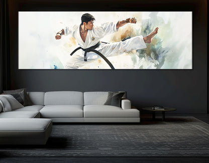 Jiu-Jitsu Watercolor Painting - Framed Cotton Canvas Print | Ready to Hang Wall Art