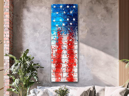 American Flag Wood Art - Abstract USA Flag Print on Natural Wood | Patriotic Wall Decor