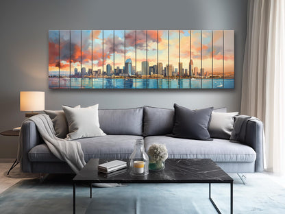 San Diego Wood Art – Rustic Wooden City Skyline Wall Decor | Abstract Wood Painting